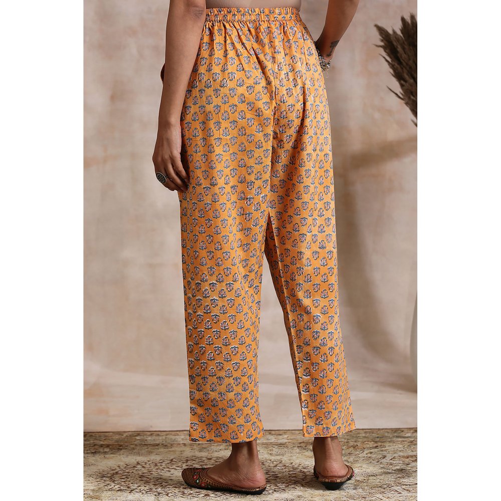 TAHILIYA Orange Hand Block Printed Pants