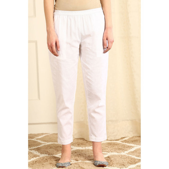 TAHILIYA White Cotton Flax Farsi Pants