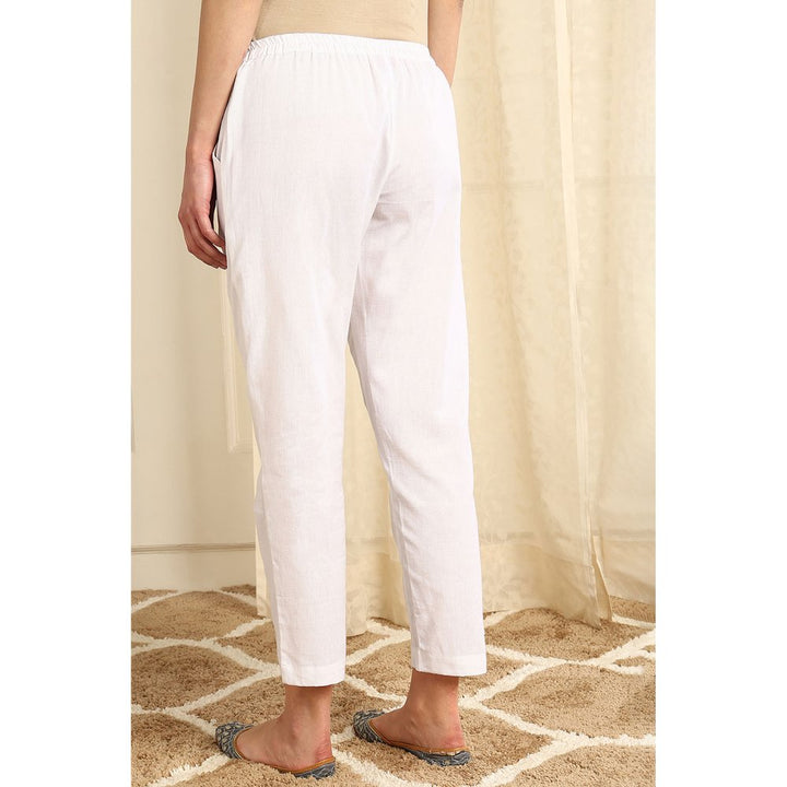 TAHILIYA White Cotton Flax Farsi Pants