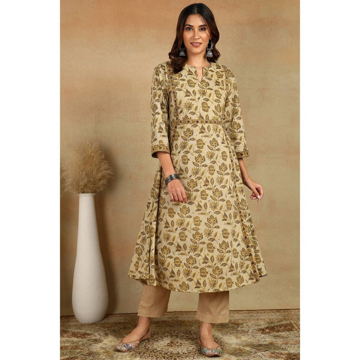 TAHILIYA Beige and Brown A Line Bagru Kurta