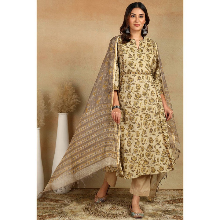 TAHILIYA Beige and Brown A Line Bagru Kurta