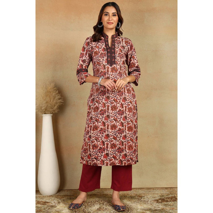 TAHILIYA Maroon Straight Bagru Kurta