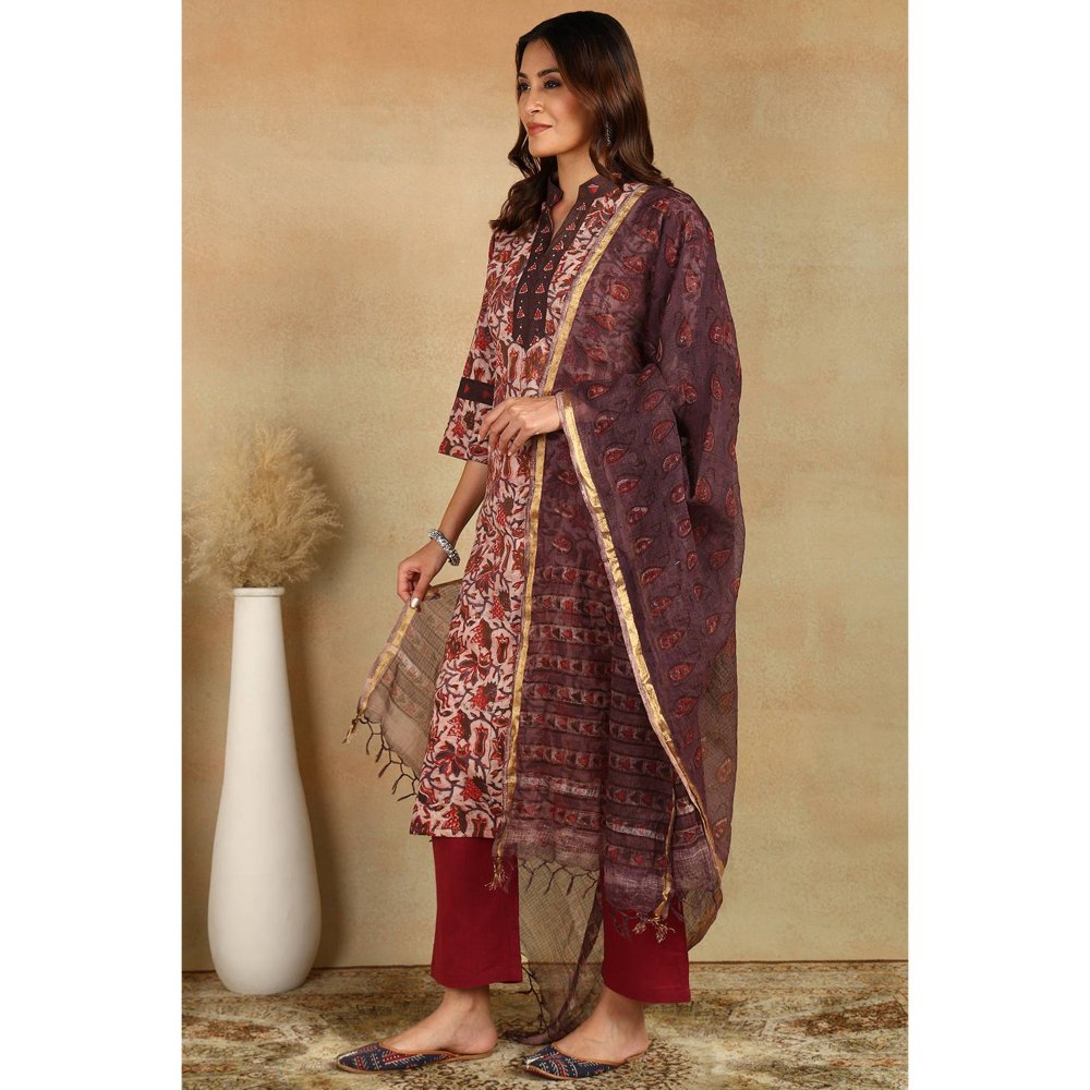 TAHILIYA Maroon Straight Bagru Kurta