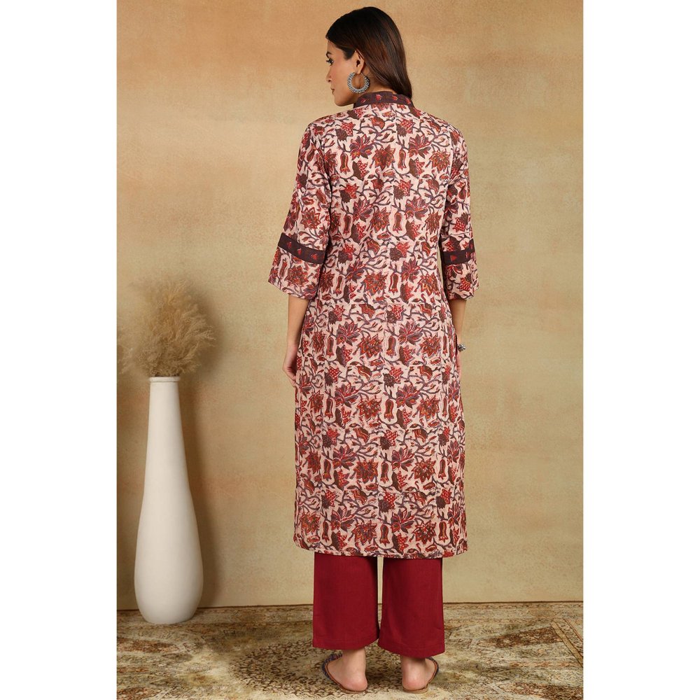 TAHILIYA Maroon Straight Bagru Kurta