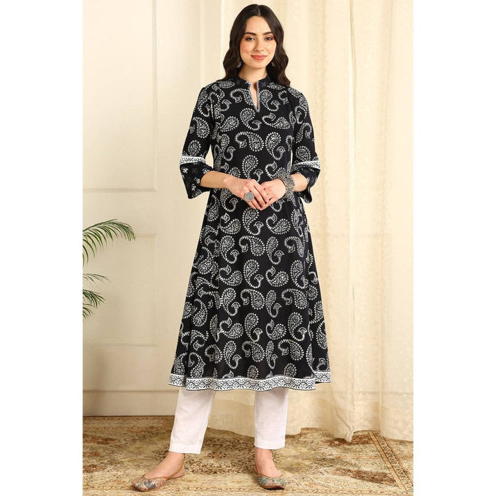 TAHILIYA Black and White A Line Bagru Kurta