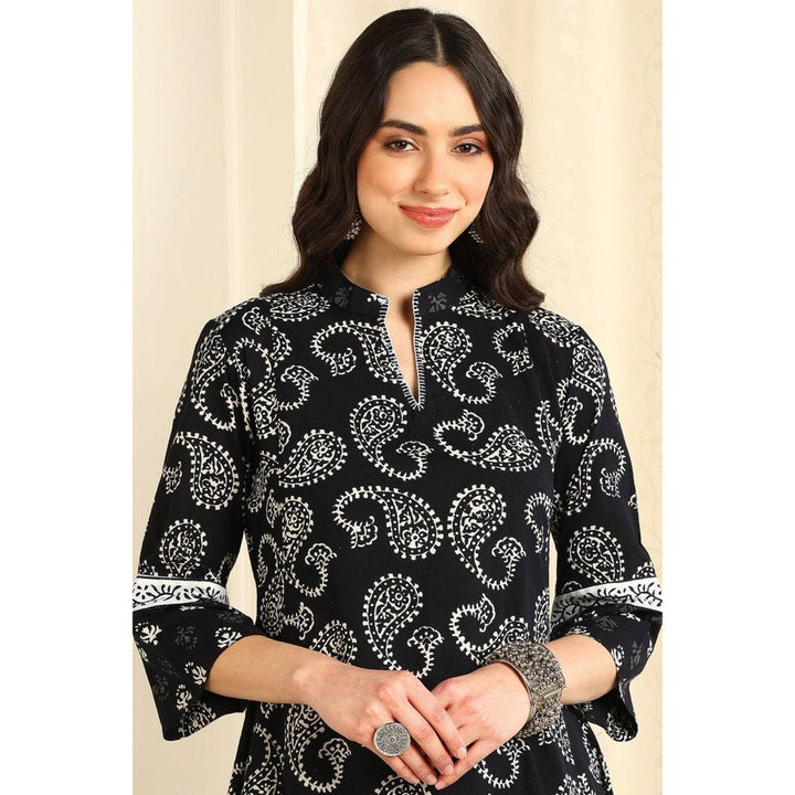 TAHILIYA Black and White A Line Bagru Kurta