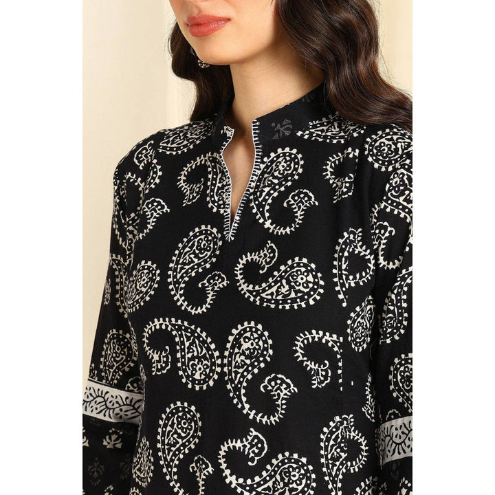 TAHILIYA Black and White A Line Bagru Kurta