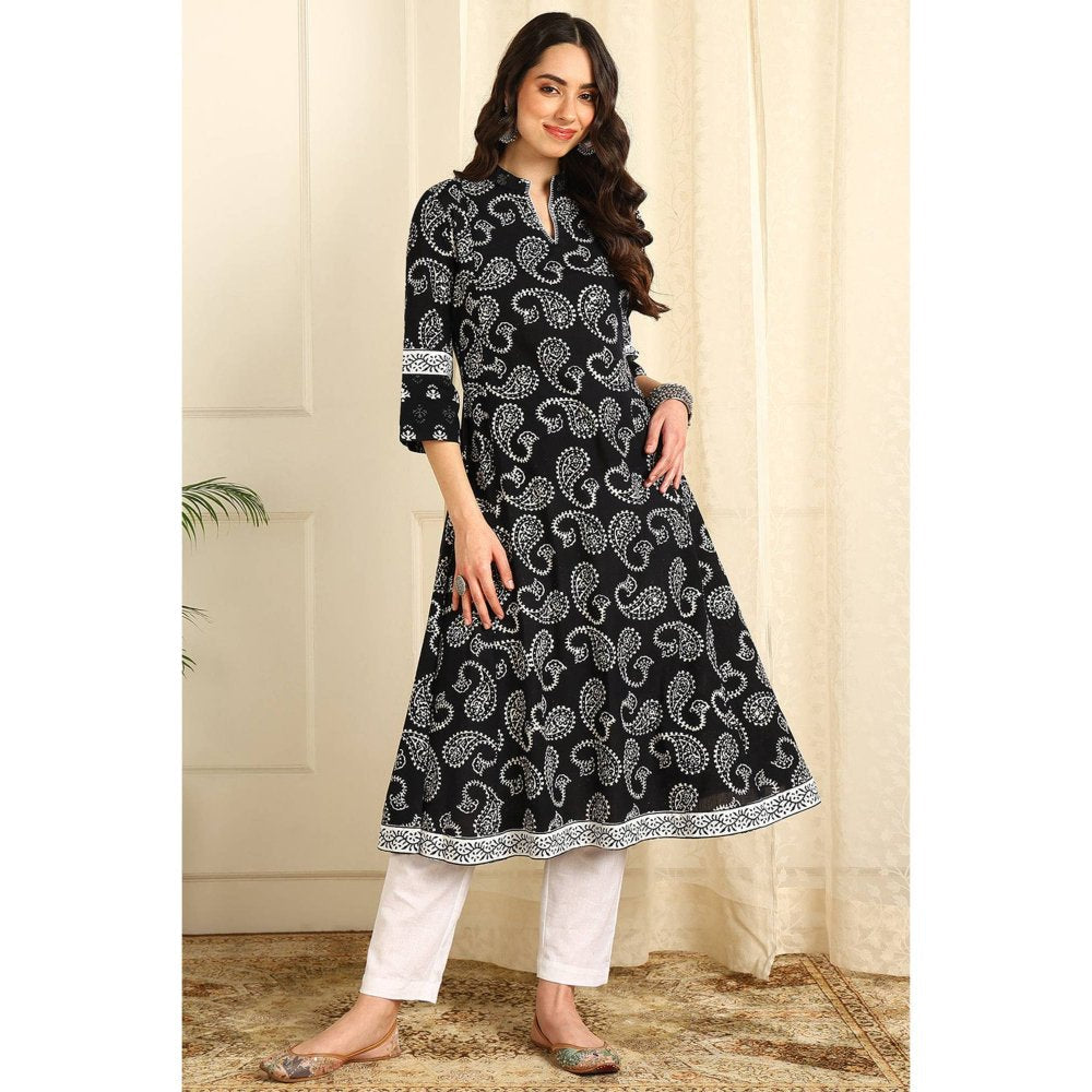 TAHILIYA Black and White A Line Bagru Kurta