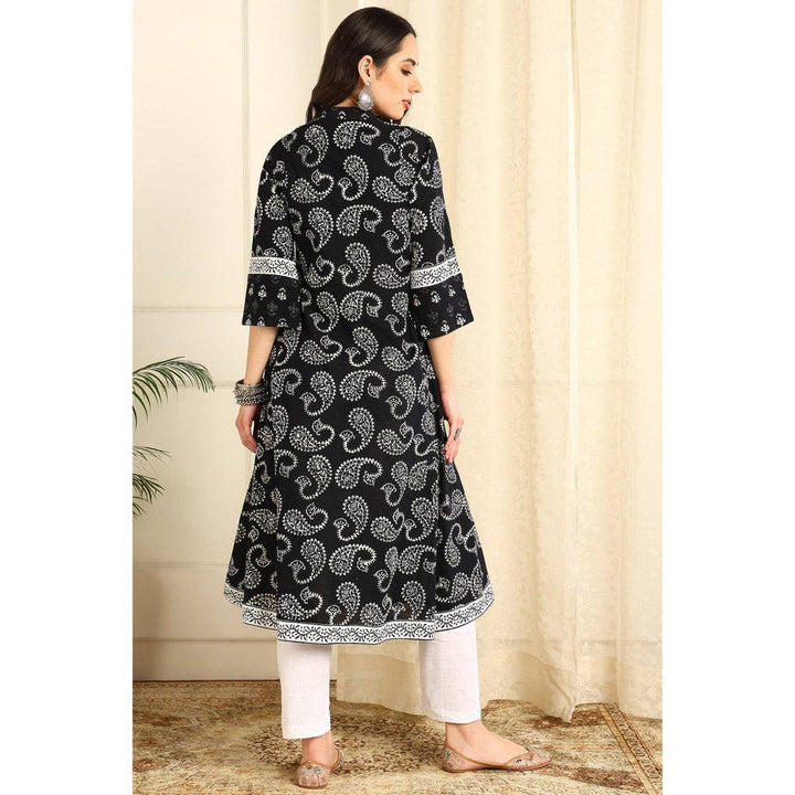 TAHILIYA Black and White A Line Bagru Kurta