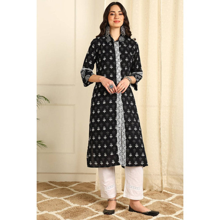 TAHILIYA Black and White Straight Bagru Kurta