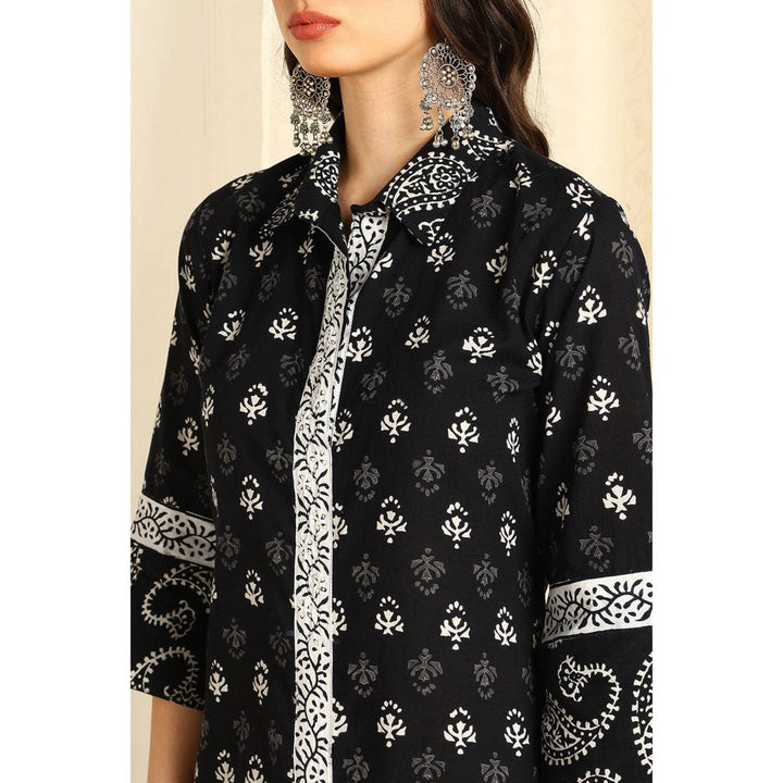 TAHILIYA Black and White Straight Bagru Kurta