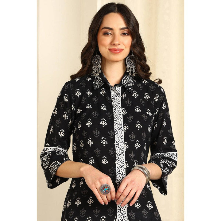 TAHILIYA Black and White Straight Bagru Kurta