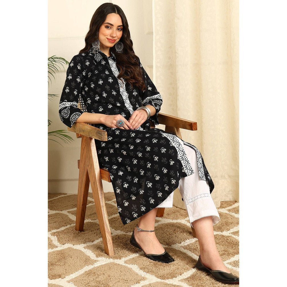 TAHILIYA Black and White Straight Bagru Kurta