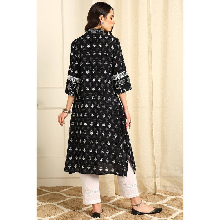 TAHILIYA Black and White Straight Bagru Kurta