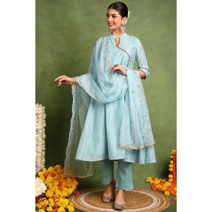 TAHILIYA Blue Organza Scalloped Dupatta