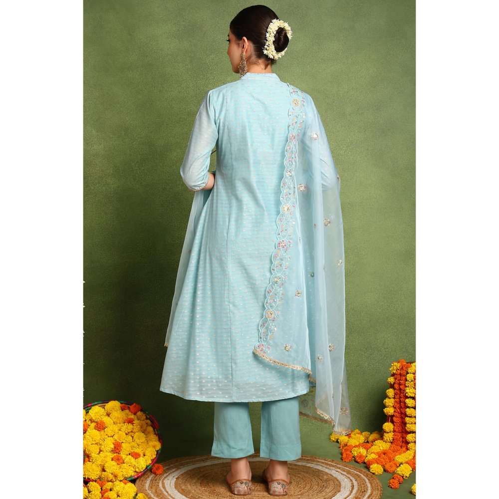 TAHILIYA Blue Organza Scalloped Dupatta