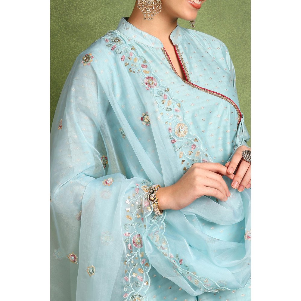 TAHILIYA Blue Organza Scalloped Dupatta