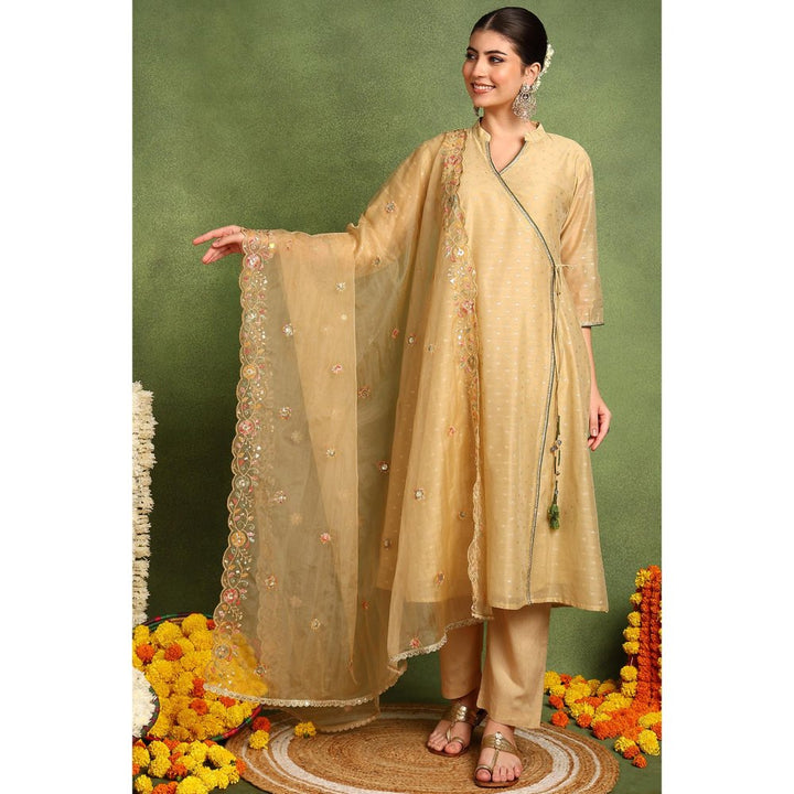 TAHILIYA Beige Organza Scalloped Dupatta