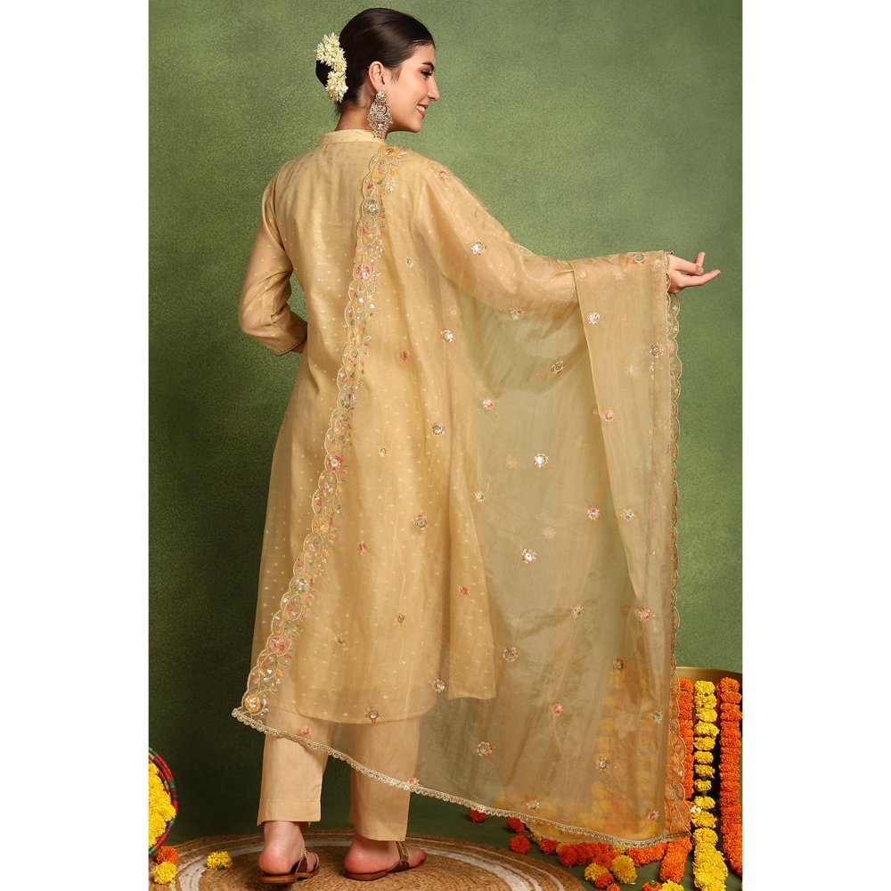 TAHILIYA Beige Organza Scalloped Dupatta