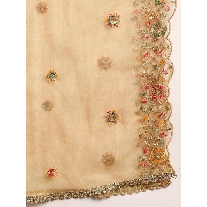 TAHILIYA Beige Organza Scalloped Dupatta