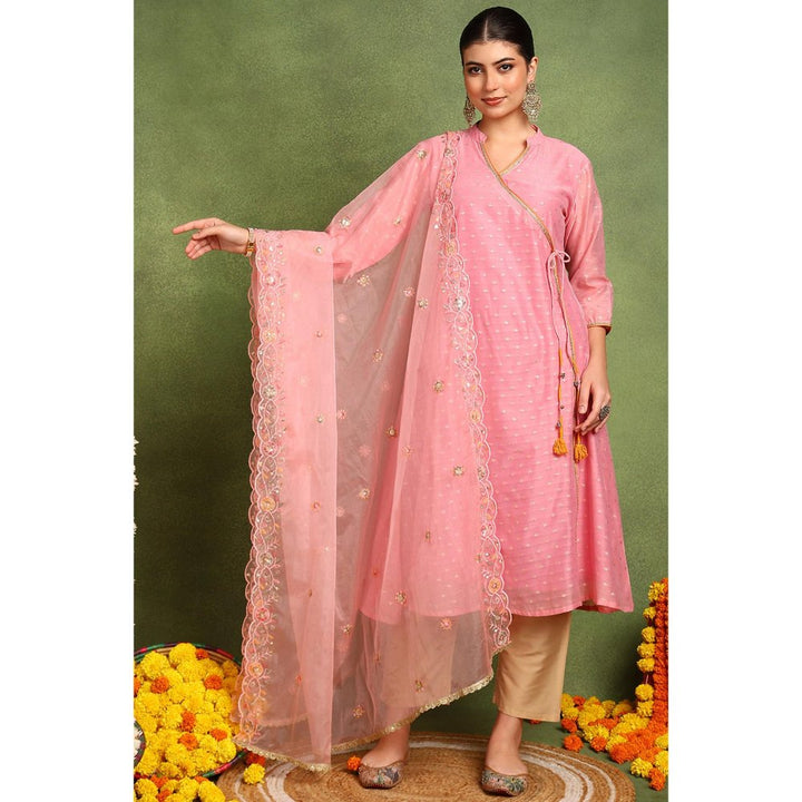 TAHILIYA Pink Organza Scalloped Dupatta