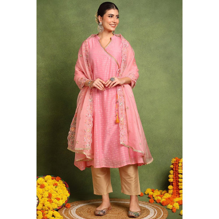 TAHILIYA Pink Organza Scalloped Dupatta