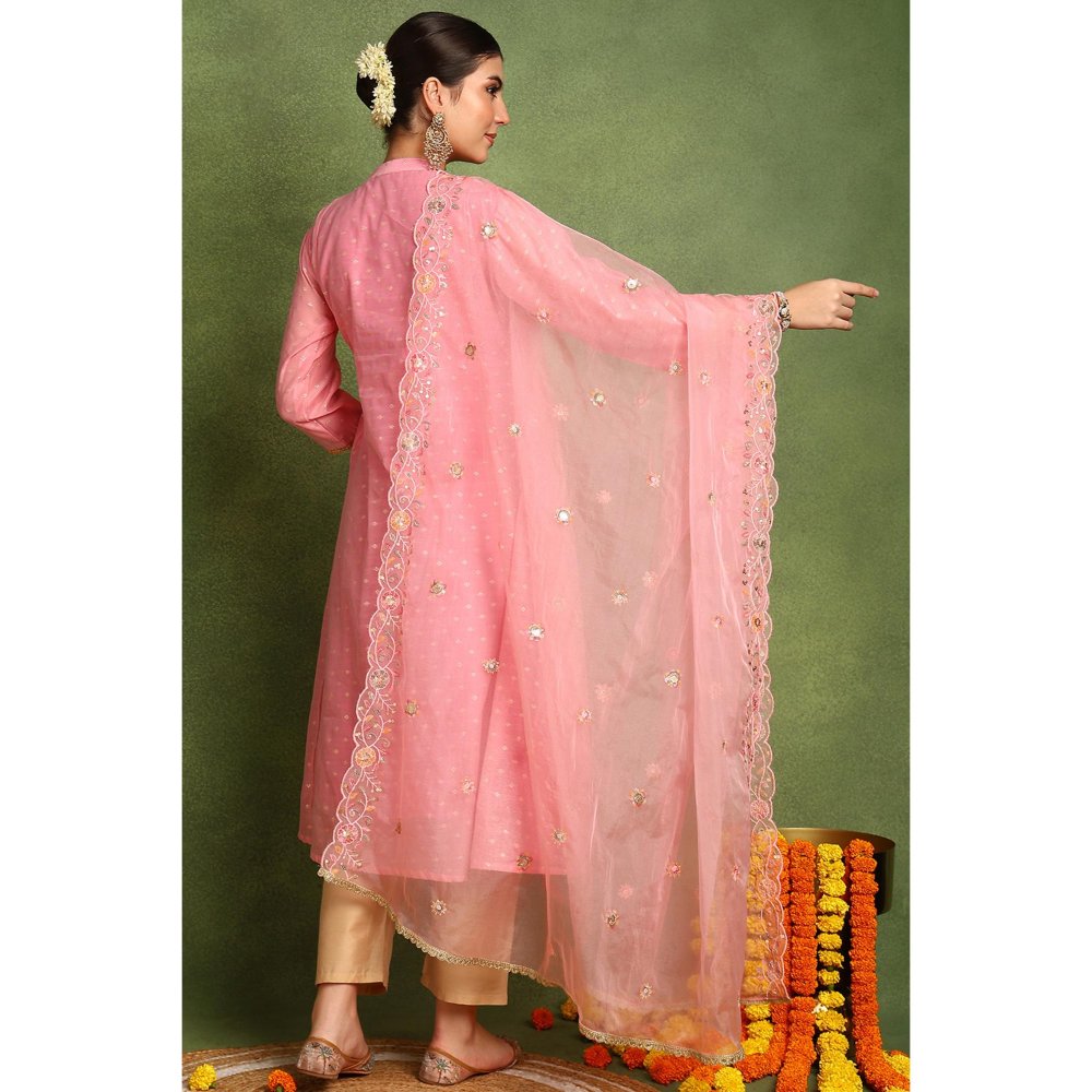 TAHILIYA Pink Organza Scalloped Dupatta