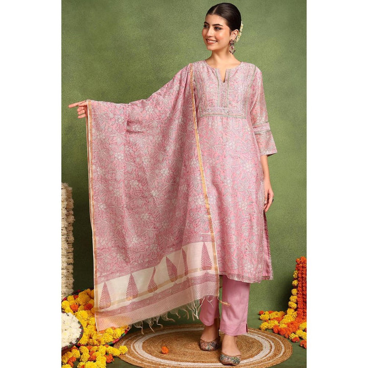 TAHILIYA Pink Chanderi Silk Dupatta