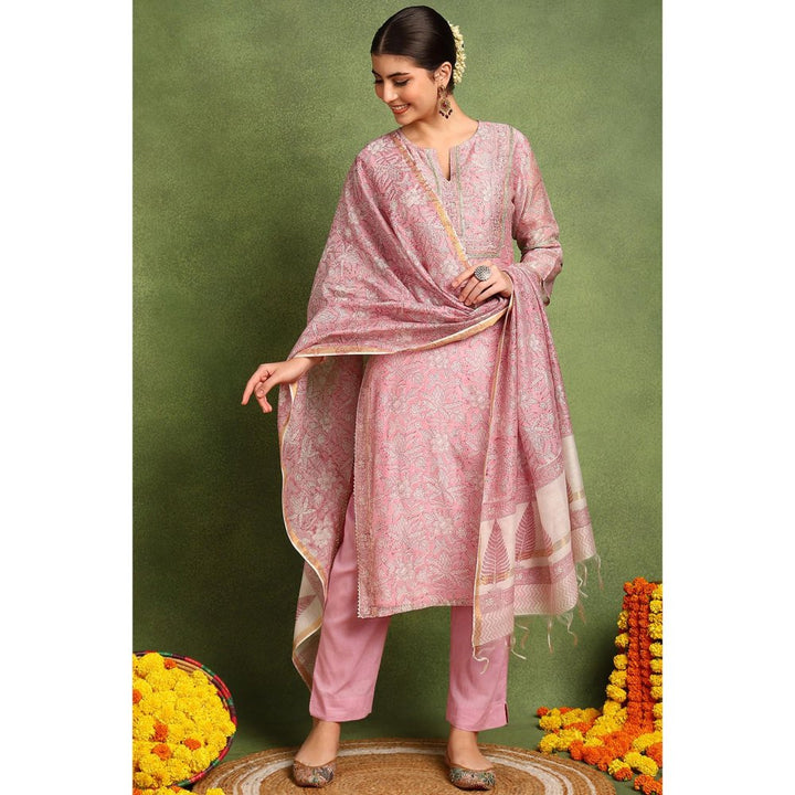 TAHILIYA Pink Chanderi Silk Dupatta