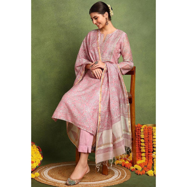 TAHILIYA Pink Chanderi Silk Dupatta