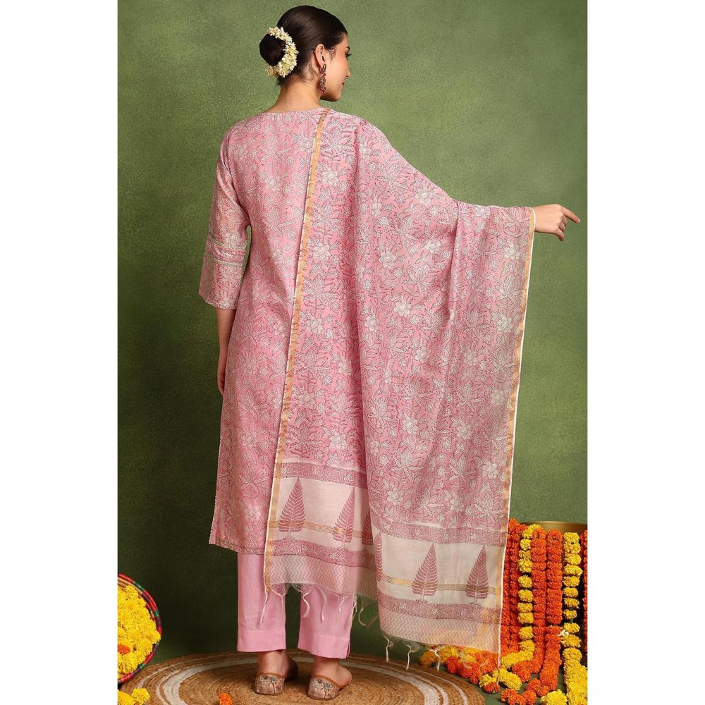 TAHILIYA Pink Chanderi Silk Dupatta