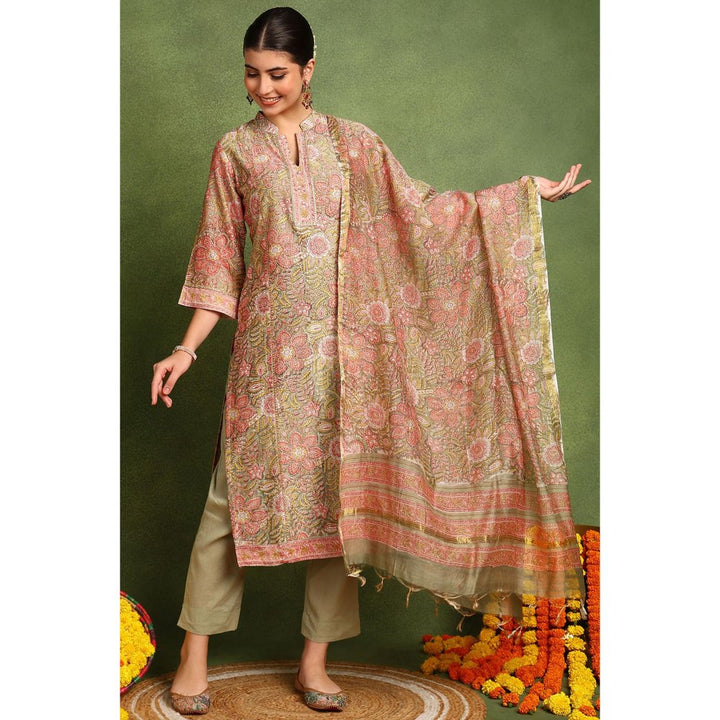 TAHILIYA Green Chanderi Silk Dupatta