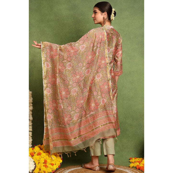 TAHILIYA Green Chanderi Silk Dupatta