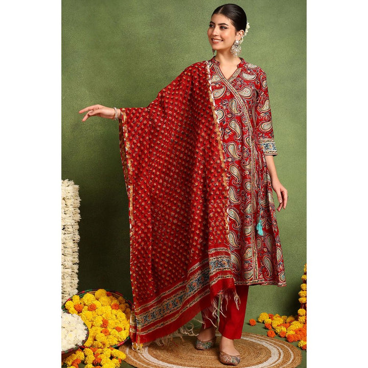 TAHILIYA Red Chanderi Silk Dupatta