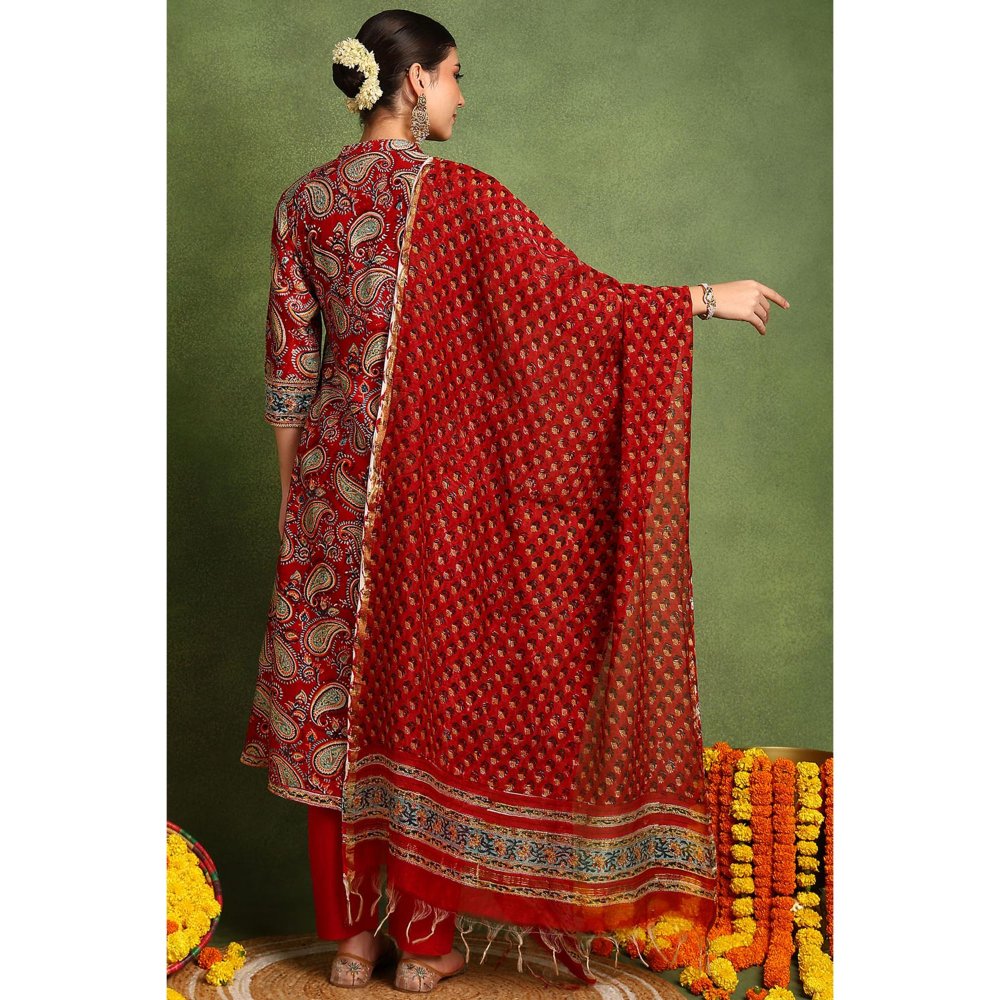 TAHILIYA Red Chanderi Silk Dupatta