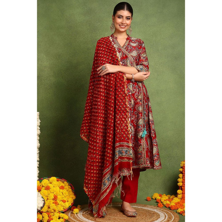 TAHILIYA Red Chanderi Silk Dupatta