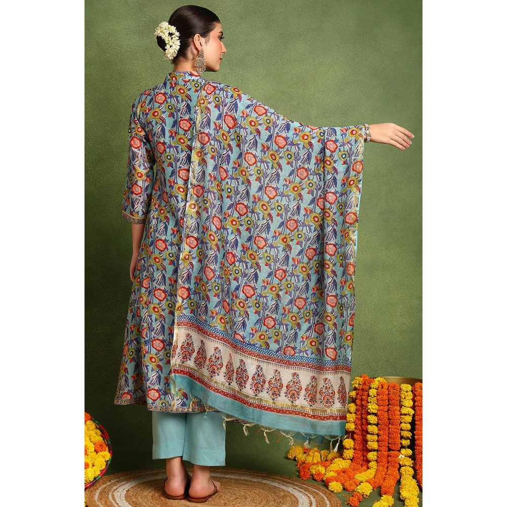 TAHILIYA Blue Chanderi Silk Dupatta