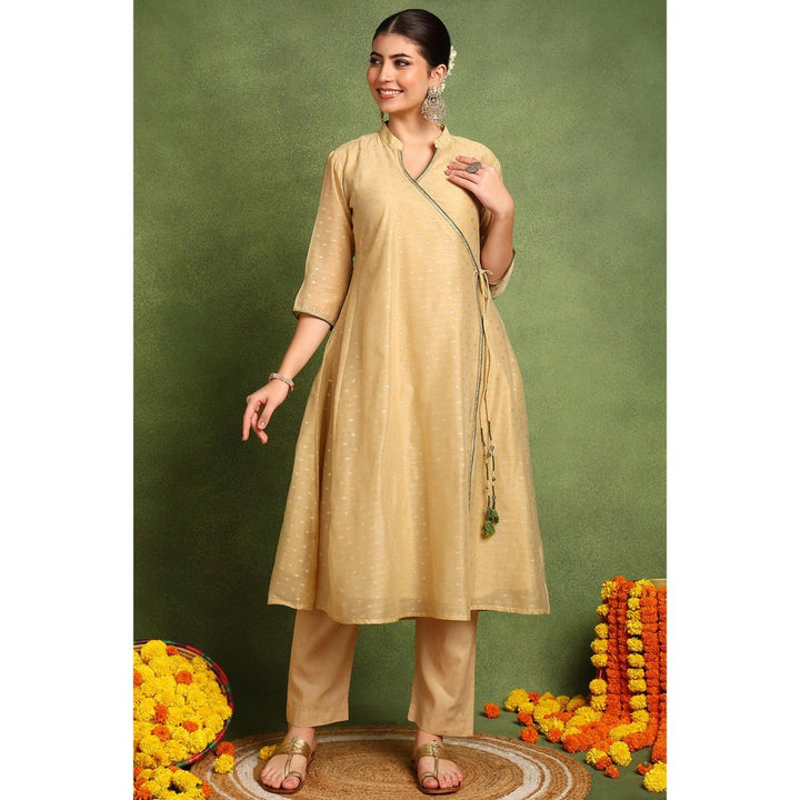 TAHILIYA Beige Khari Printed Chanderi Silk Angrakha Kurta