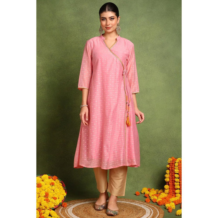 TAHILIYA Pink Khari Printed Chanderi Silk Angrakha Kurta