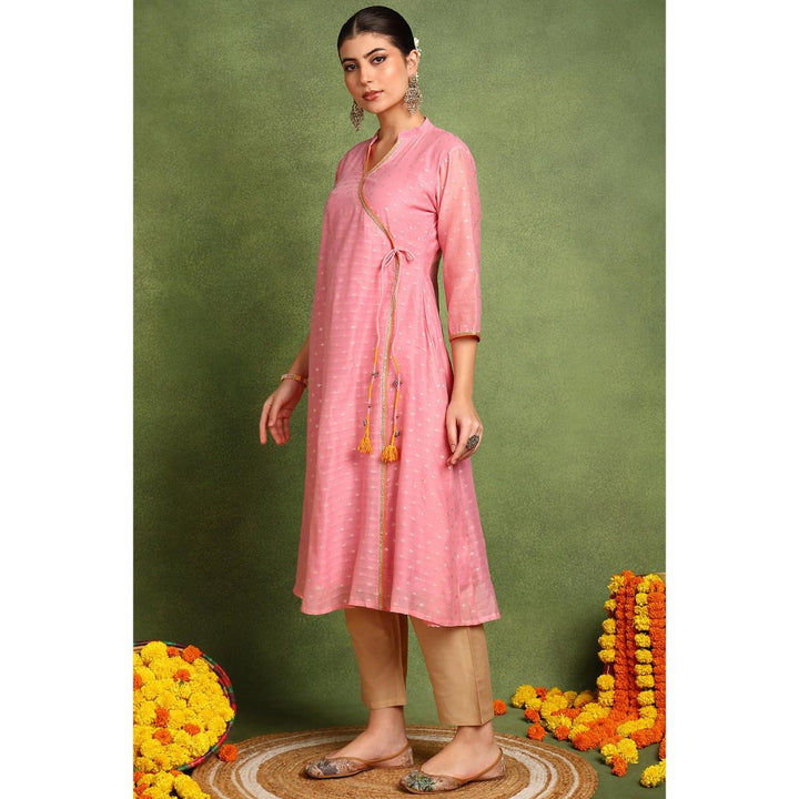 TAHILIYA Pink Khari Printed Chanderi Silk Angrakha Kurta