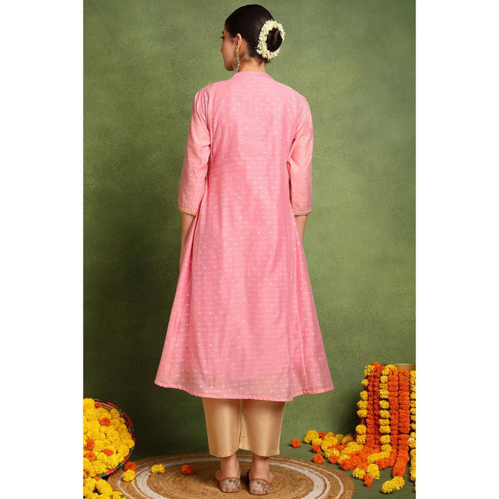 TAHILIYA Pink Khari Printed Chanderi Silk Angrakha Kurta