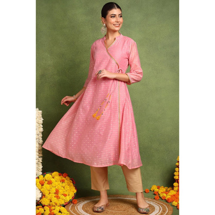 TAHILIYA Pink Khari Printed Chanderi Silk Angrakha Kurta