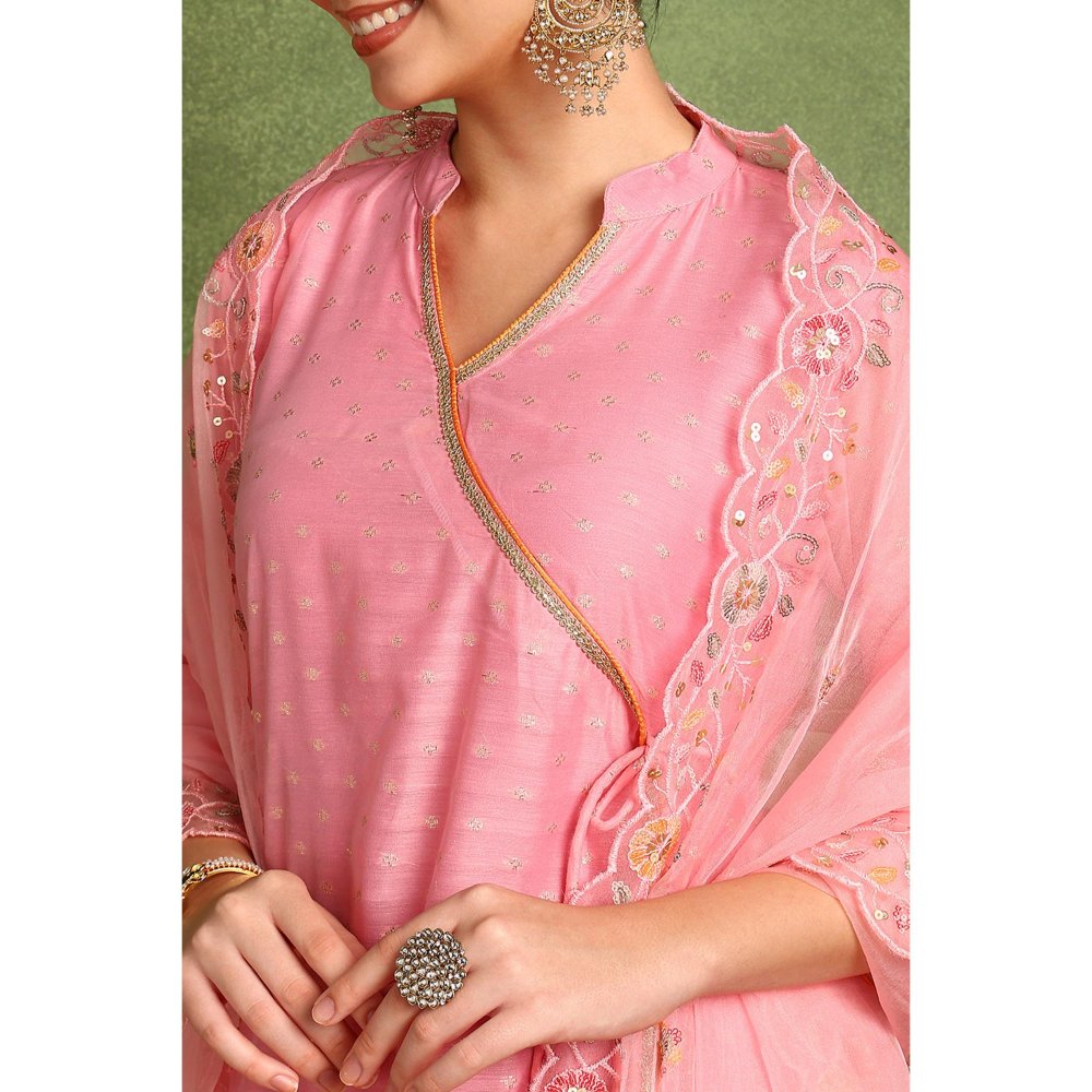 TAHILIYA Pink Khari Printed Chanderi Silk Angrakha Kurta