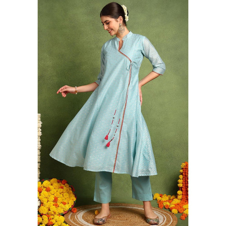 TAHILIYA Blue Khari Printed Chanderi Silk Angrakha Kurta