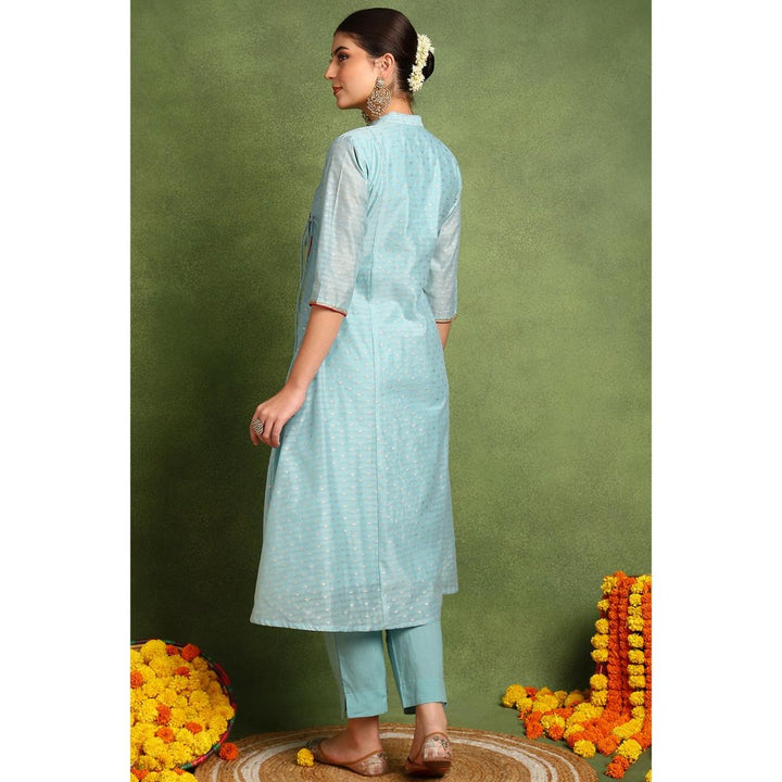 TAHILIYA Blue Khari Printed Chanderi Silk Angrakha Kurta