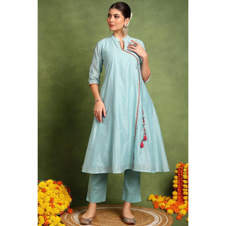 TAHILIYA Blue Khari Printed Chanderi Silk Angrakha Kurta