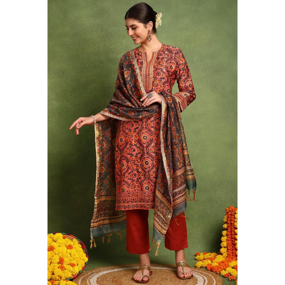 TAHILIYA Rust Chanderi Silk Kurta