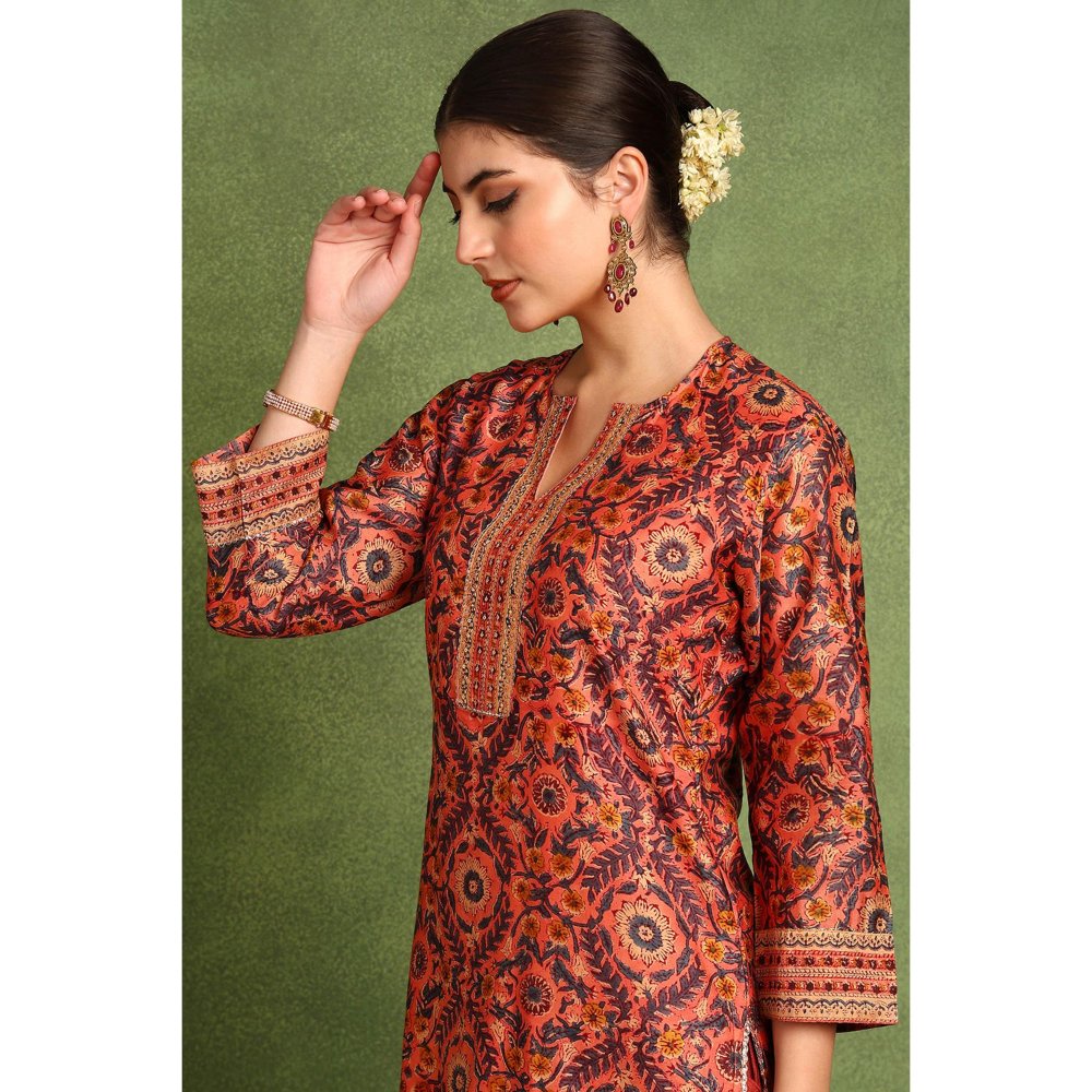 TAHILIYA Rust Chanderi Silk Kurta