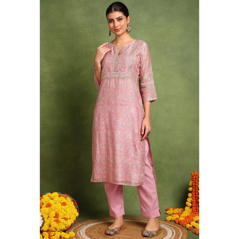 TAHILIYA Pink Chanderi Silk Kurta