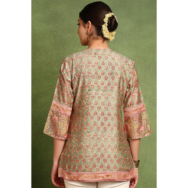 TAHILIYA Green Hand Block Printed Chanderi Silk Tunic